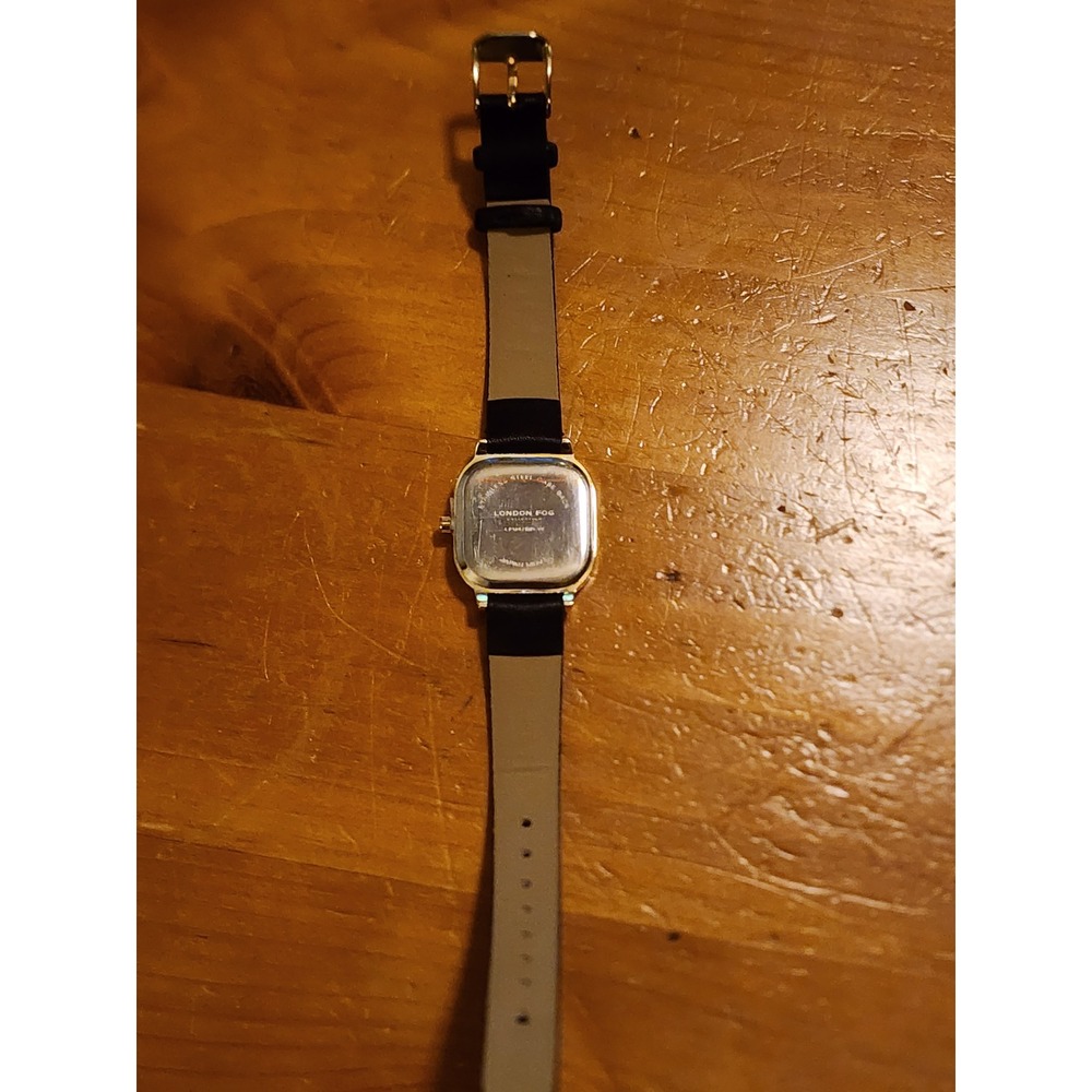 London Fog Womens Square Gold Tone Watch Blck Leather Strap LF047BK-W Japan Movt - Picture 3 of 4